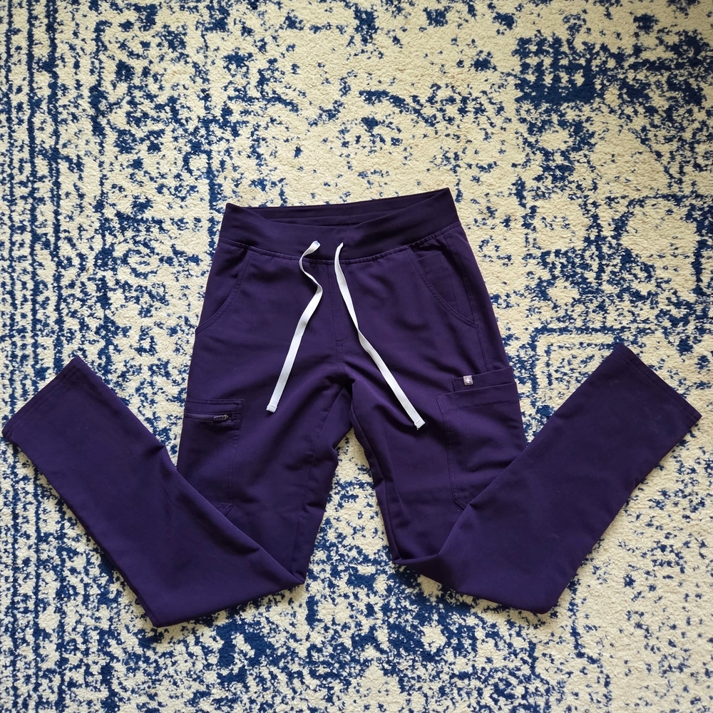 Figs Deep Purple Women's Scrub Pants with White Drawstring